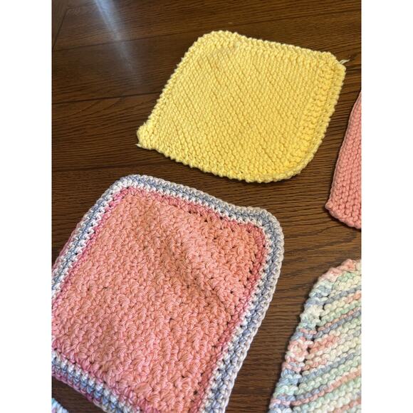 Set Of 6 Handmade Pot Holders Hot Pads Pastel Crochet Knitted - Picture 5 of 5